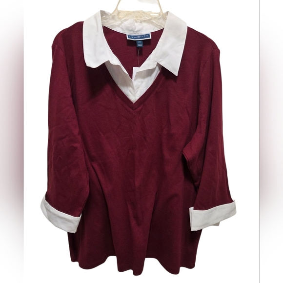 Karen Scott Tops - Karent Scott Burgandy Collar Blouse